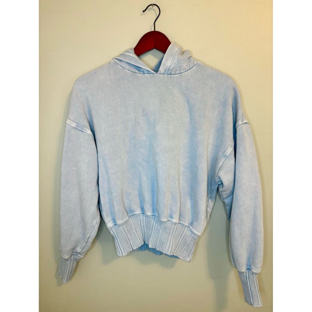 Aerie Blue Cropped Hoodie XS Soft Fleece Pullover Sweatshirt